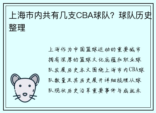 上海市内共有几支CBA球队？球队历史整理
